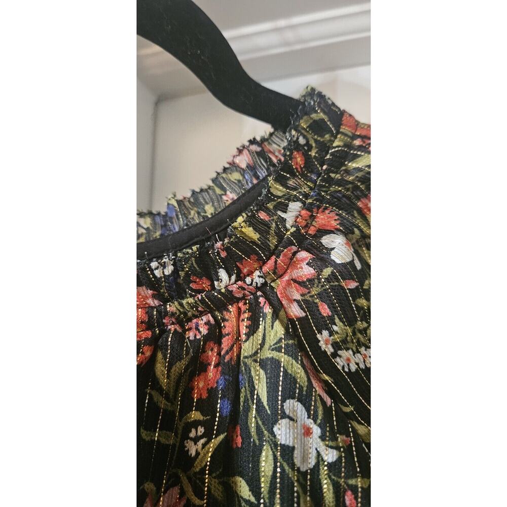 Old Navy Womens M Dark Floral Gold Metallic Midi Dress Smocked Waist Fairy Goth - Picture 8 of 11
